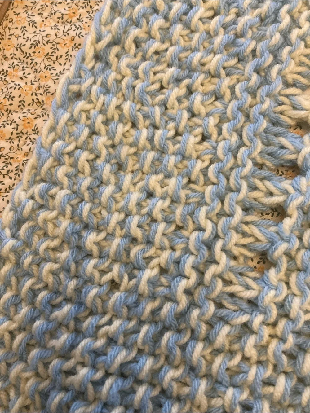 Hand crochet baby blanket lap blanket blue and white 45.5x44.5 soft cozy